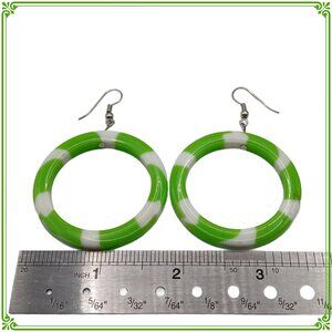 Pastel Green and White Lightweight Acrylic Hoop Statement Earrings